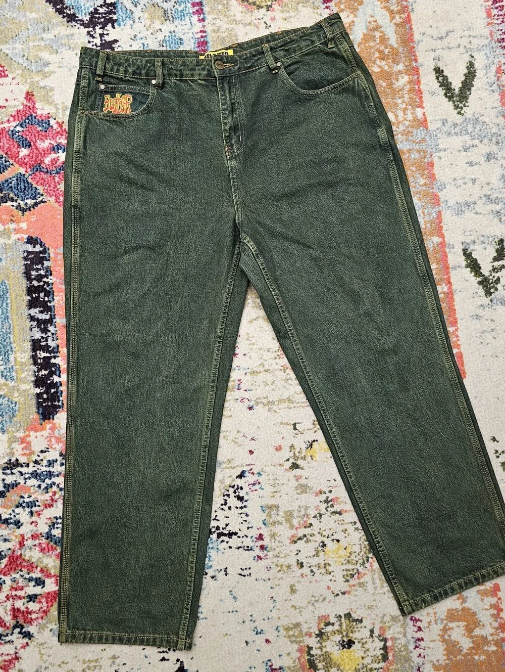 Butter Goods Tour Denim Jeans Men's 38 x 30 Relaxed Loose Fit Army Green Pants